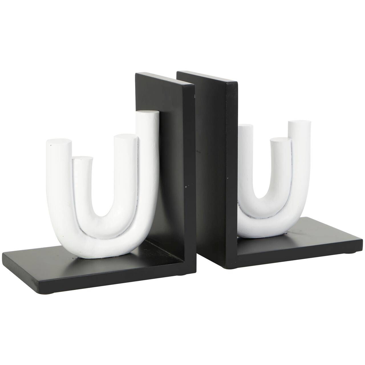 7" White MDF Abstract Layered U-Shaped Bookends with Black Stands Set